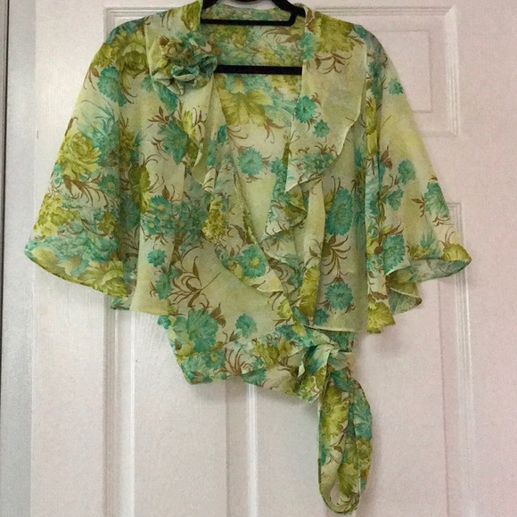 Vintage Tops - Vintage Watercolor Hawaiian Floral Wrap Top